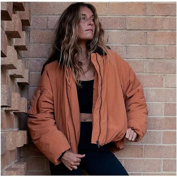 Free People Outpost Bomber Jacket In Bright Cider Combo NEW - Picture 11 of 12